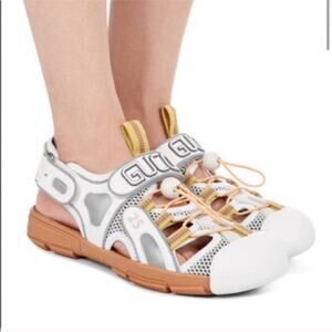 Gucci White and Gray Tinsel Sport Sandals Size 37